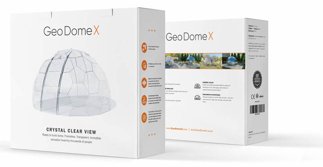 GeoDomeX packaging — two boxes with crystal clear view artwork