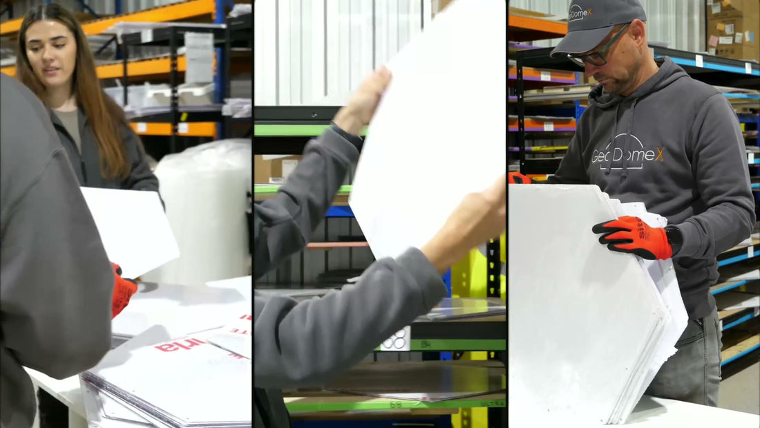 The GeoDomeX team preparing dome panels for dispatch